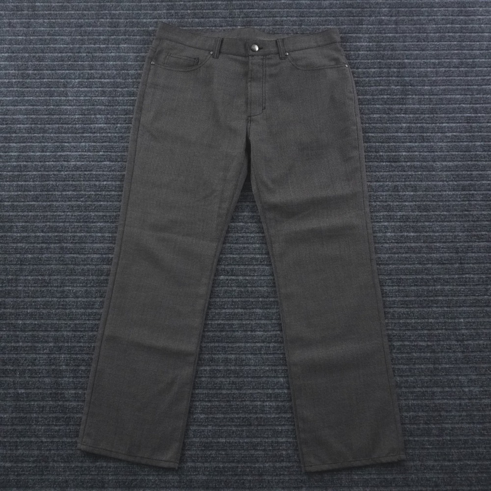 Versace Collection Pants Mens 36 Grey Wool Blend Straight Leg Micro Pattern